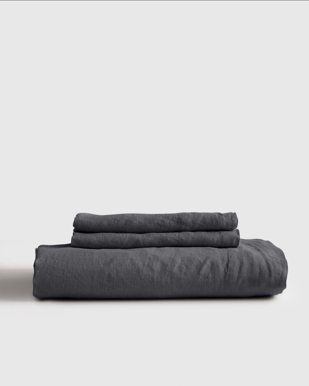 New Quince European Linen Full Fitted Sheet 3Pc Set 2 Pillow Cases Charcoal Gray